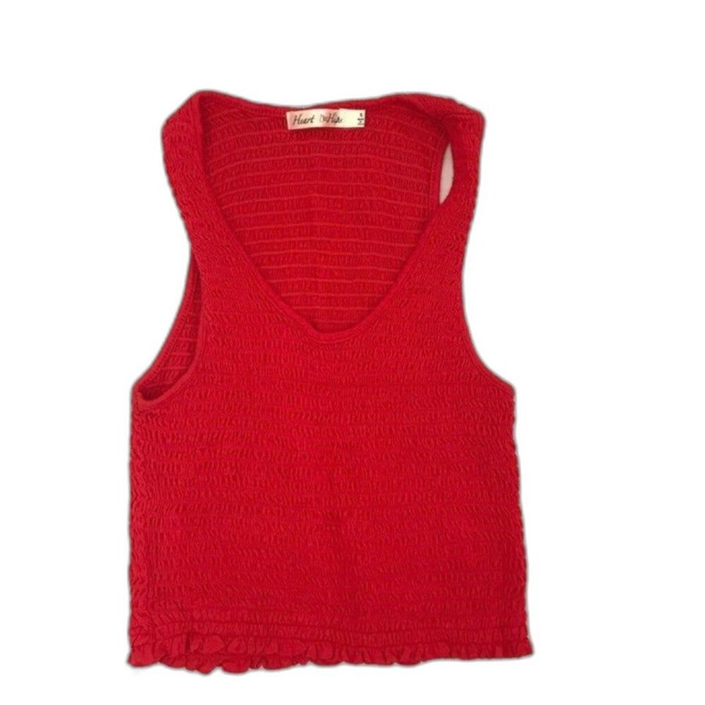 Heart and Hips Red Tank Top Shirt Crop Cropped Short Smocked Ruched Sz Small EUC